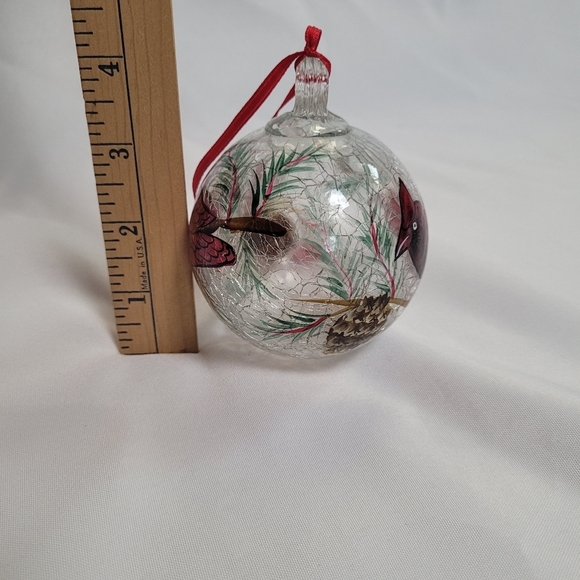 VTG Celebrations Cardinal Xmas Crackled Glass Ball Ornament - Picture 13 of 13